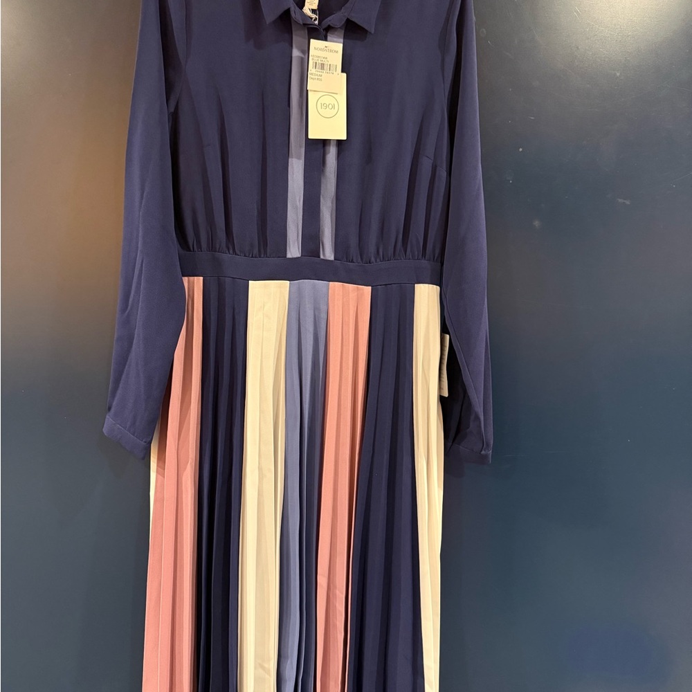 1901 Navy and Multicolor Long Sleeve Dress